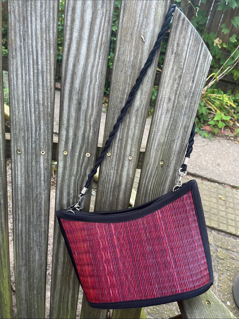 Baskets of Cambodia Red Woven Shoulder Bag with Black Trim